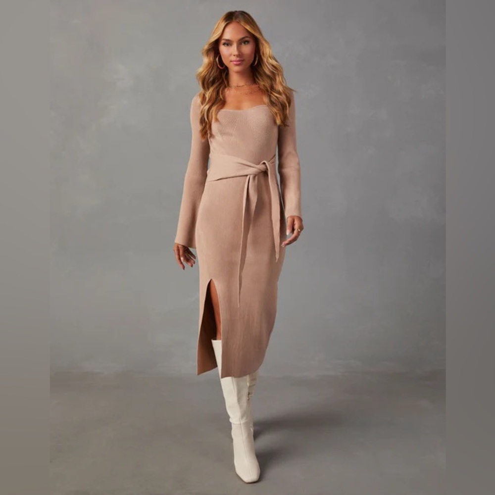 Ritchie Tie Waist Midi Sweater Dress -
Tan size medium never been worn